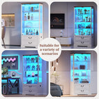 FREDEES 4-Tier Glass Display Cabinet with 2 Drawers