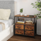 TUTOTAK Large Night Stand with Charging Station, Nightstand with USB and Type-C Port, Bedside Table with Cloth Drawers, End Table for Livingroom, Bedroom, Brown TB01BB081