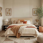 SHA CERLIN Linen Upholstered Queen Size Bed Frame with Headboard, Beige
