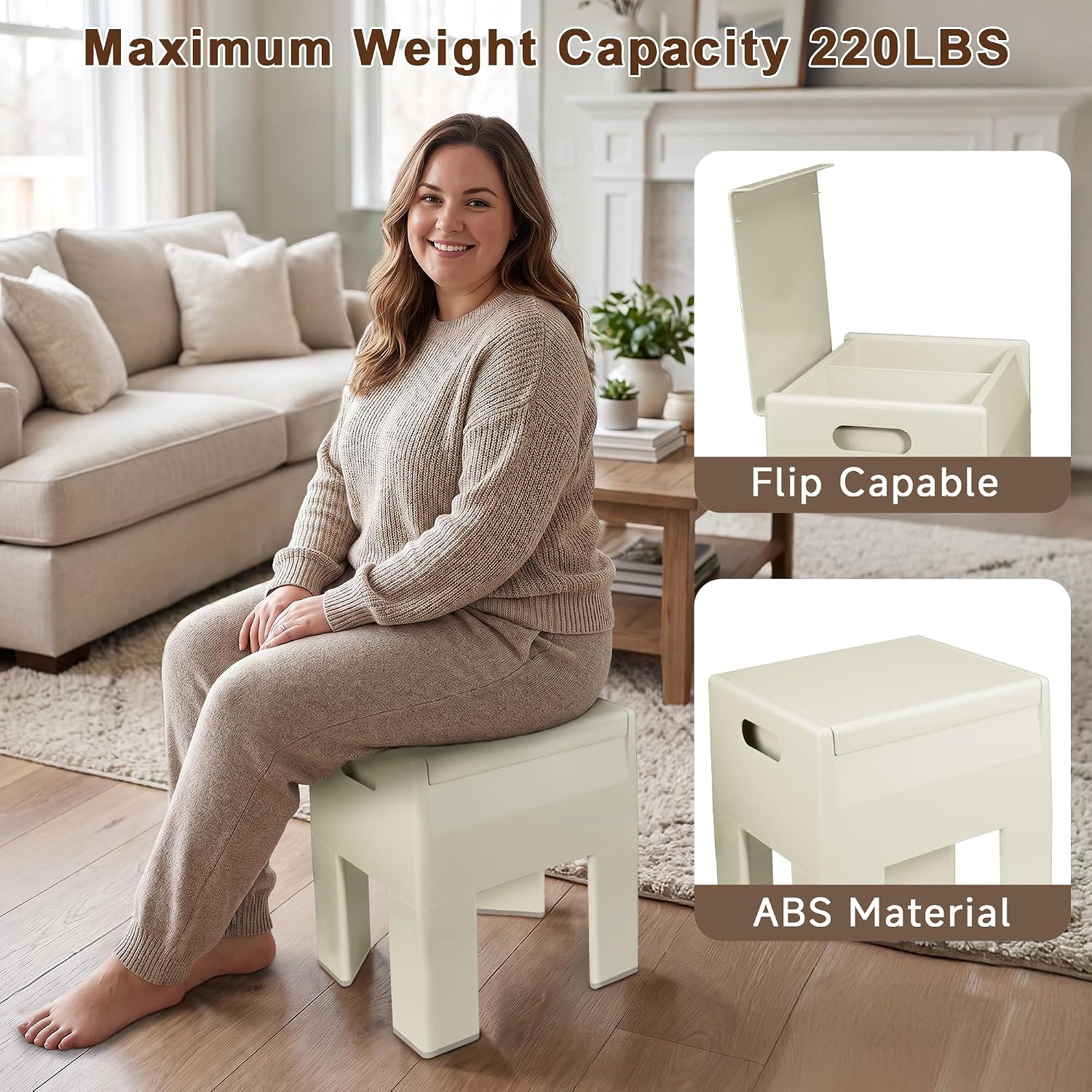 Modern Nightstand - Multifunctional Plastic Bedside Table with Storage Space, Side Table Easy Assembly for Bedroom, Dorm and Small Areas (14.2" D x 11.8" W x 15.78" H, Beige White)
