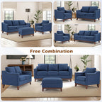 HAOMARKETS Vintage Upholstered Armchair Set of 2 with Nailhead Trim and Solid Wood Legs, Comfortable Accent Chair for Living Room & Bedroom, Blue