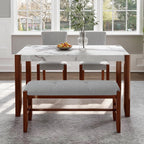 Merax 4 Piece Dining Table Set, Faux Marble Table and 2 Upholstered Chairs 1 Bench, 4 Person Dinette Set for Kitchen, Dining Room, Space-Saving, Gray