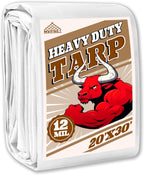 Tarp 20x30 ft Heavy Duty 12mil 100% Waterproof High Durability Multipurpose,Uv Resistant,White Tarp Suitable for Swimming Pools, Boats, Camping, Courtyards, Etc -by MVPNET