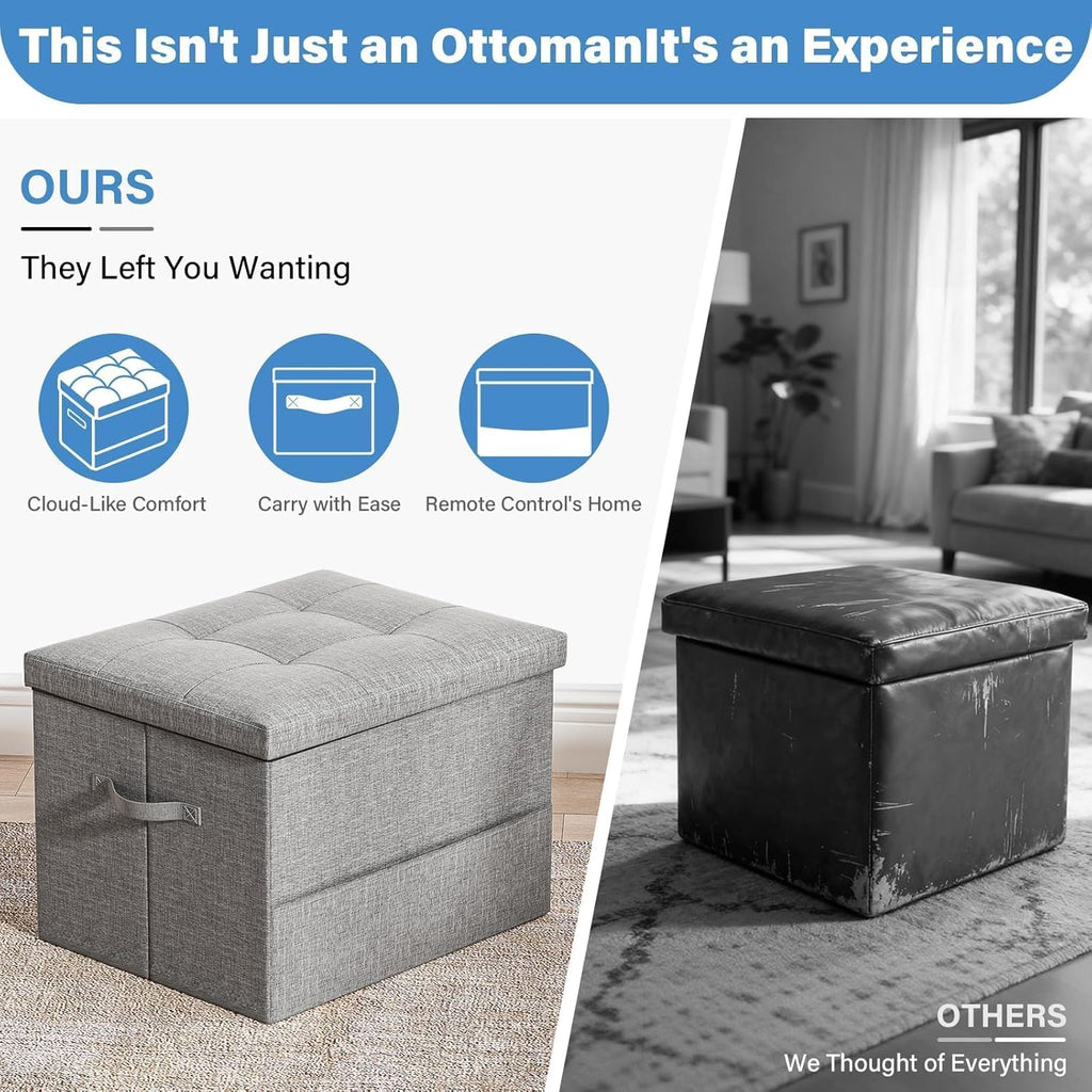 Dayacoco Storage Ottoman Foot Rest Stool, Holds Up to 350lbs, 43L, Foldable | Small Ottoman with Storage, Foot Rest Stool with Thicker Foam Padded Seat, 17x13x13in, Drak Gray