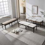 CIMOTA Modern Linen End of Bed Bench, Upholstered Bedroom Ottoman Bench Entryway Bench for Hallway/Dress Room/Living Room, Window Ottoman Bench with Solid Wood Legs, 54 Inch Long, White