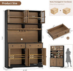 HOSTACK 75" Kitchen Pantry Storage Cabinet, Coffee Bar Hutch Cabinet, Brown | Tall Pantry Cabinet with Charging Station / Wide Countertop / Glass Doors / Wine Rack / Cup Holder / Drawers, Dining Room