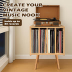 Record Player Stand, Vinyl Record Storage Table with 4 Cabinet, Mid Century Modern Turntable Stand, Organizer Vinyl Table for Bedroom Living Room, Oak