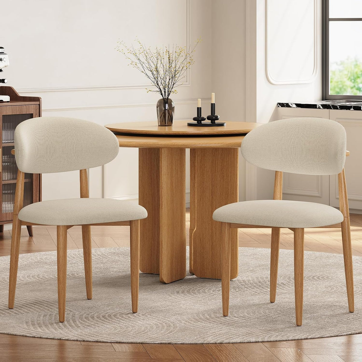 Dining Chairs Set of 4, Modern Fabric Upholstered Dining Room Chair MetalKitchen Chairs, Farmhouse Dinner Chair for Kitchen Dining Room, Beige