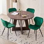 Green Velvet Dining Chairs Set of 4, Ergonomic Kitchen Chairs | Modern Upholstered Dining Chairs, Vertical Striped Enclosed Side Chair with Curved Backrest & Metal Legs for Living Room