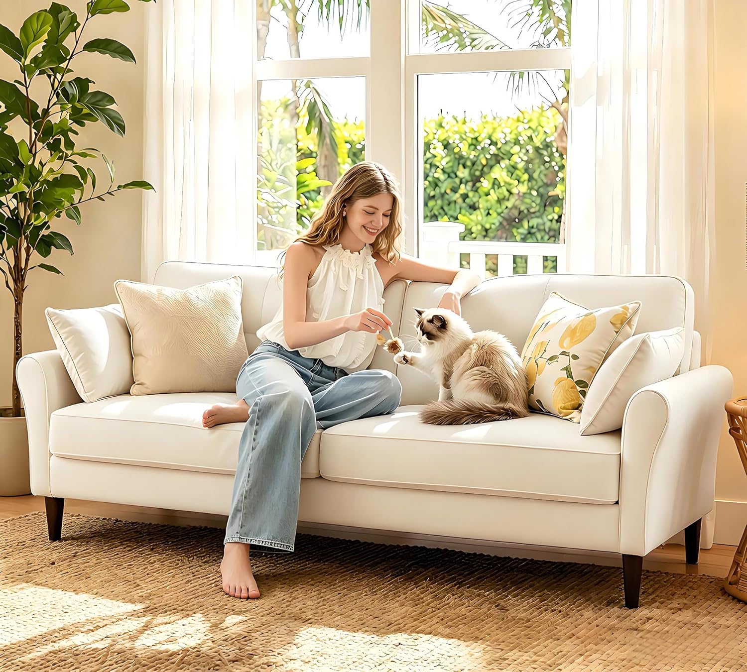 Loveseat Sofa, 69" Love Seat Couches, Comfy Velvet Small Couches for Small Spaces with 2 Pillows, Tool-Free Setup Sofas & Couches, 700lb Load Sofas for Living Room, Mini Couch for Bedroom, White Couch