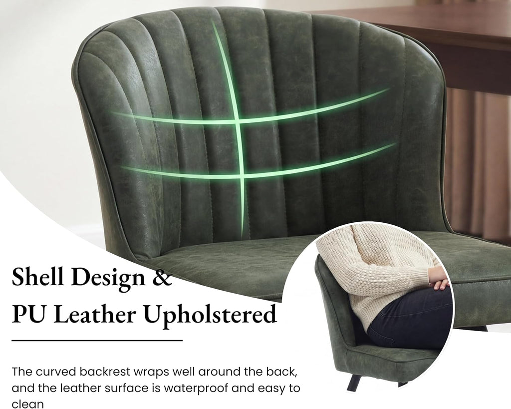 EALSON Modern Dining Chairs Set of 6, Upholstered Green Faux Leather Seater with Curved Shell Backs and Metal Legs, Armless Side Chair, for Dining Room/Kitchen/Restaurant Use