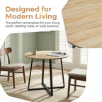 IDS Home 35.4” Round Dining Table for 2, Modern Nordic Kitchen Table, Light Wood Grain Top with Black Metal Base, Small Space Apartment Table, Coffee Table for Dining Room &Living Room, Natural