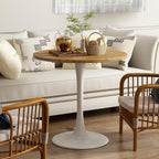 Round Dining Table 30" Circle Tulip Table with Wood Thickened Tabletop & Sturdy Metal Pedestal Mid Century Modern Leisure Bistro Kitchen Tables 4 People Small Places Living Room Cafe,Oak