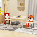 3 Pieces Table and Chair Set, Tiger & Bear Pattern Activity Play Set with Solid Wood Legs, Wooden Furniture for Playroom, Daycare & Kindergarten