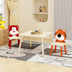 3 Pieces Table and Chair Set, Tiger & Bear Pattern Activity Play Set with Solid Wood Legs, Wooden Furniture for Playroom, Daycare & Kindergarten