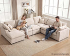 KIVENJAJA 130.3" Oversized Modular Sectional Cloud Sofa Couch, Beige