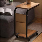 C Shaped End Table with 4 Wheels Side Table Portable Coffee Table Save Space Accent Table for Living Room Center Table
