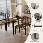 5 Piece Dining Table Set, Modern Metal&Wood Kitchen Dinner Table with 4 Chairs, Dining Room Table Sets for Small Spaces, Brown