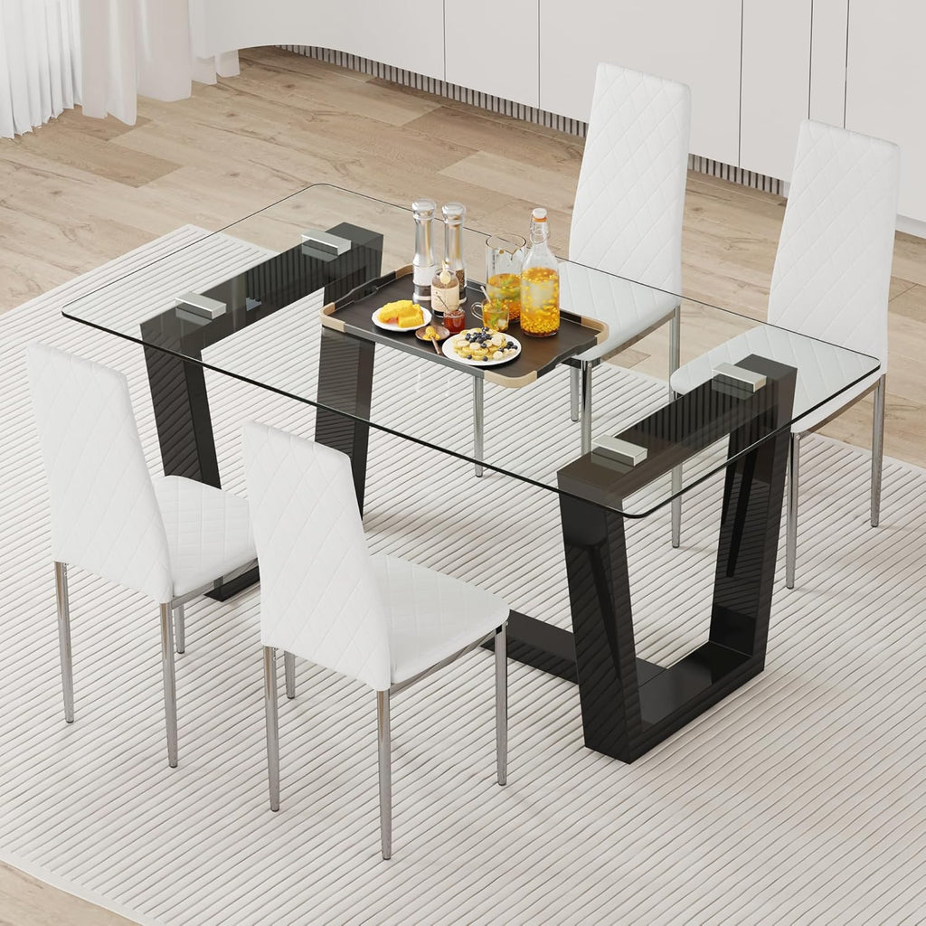 Modern Dining Chairs Set of 4, White PU Leather Kitchen Chairs, Upholstered High Back Chair with Silver Metal Legs for Kitchen, Dining Room, Restaurant
