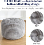 SHOUREN Stuffed Round Ottoman,Pouf Ottoman Foot Rest,20 X 15 in,Light Grey | Corduroy Cover,Memory Foam Filler,Pouf Storage Ottoman Footstool for Living Room,20 X 15 Floor Poufs for Couch,Footrest Only