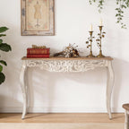 Console Table for Entryway with Carved Details, 43.31" Long Sofa Table Behind Couch, Vintage French Country Entry Table with Wood Carvings and Curved Legs for Hallway, Living Room - Antique White