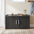 ROJIK Shoe Bench Waterproof UV-Resistant, 2-Tier Storage Cabinet for Outdoor Indoor with Adjustable Shelves, for Entryway Bedroom, Hallway, Living Room(Double Door Premium,Black)