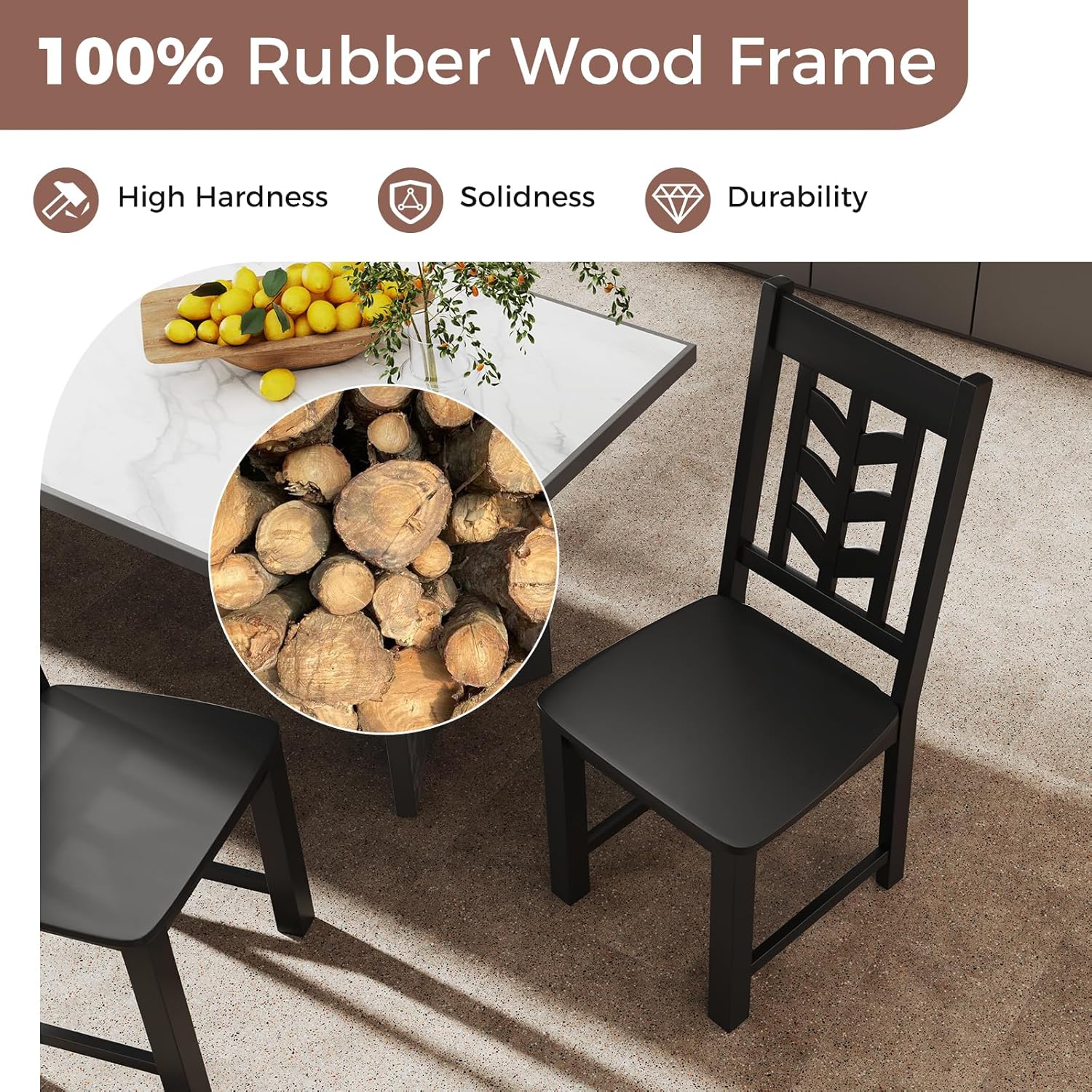 Giantex Wooden Dining Chairs Set of 4, Kitchen Chairs w/Rubber Wood Frame & Leaf-Shaped High Back, Max Load 400 LBS, Farmhouse Armless Dinette Side Chairs for Living Dining Room Restaurant, Black