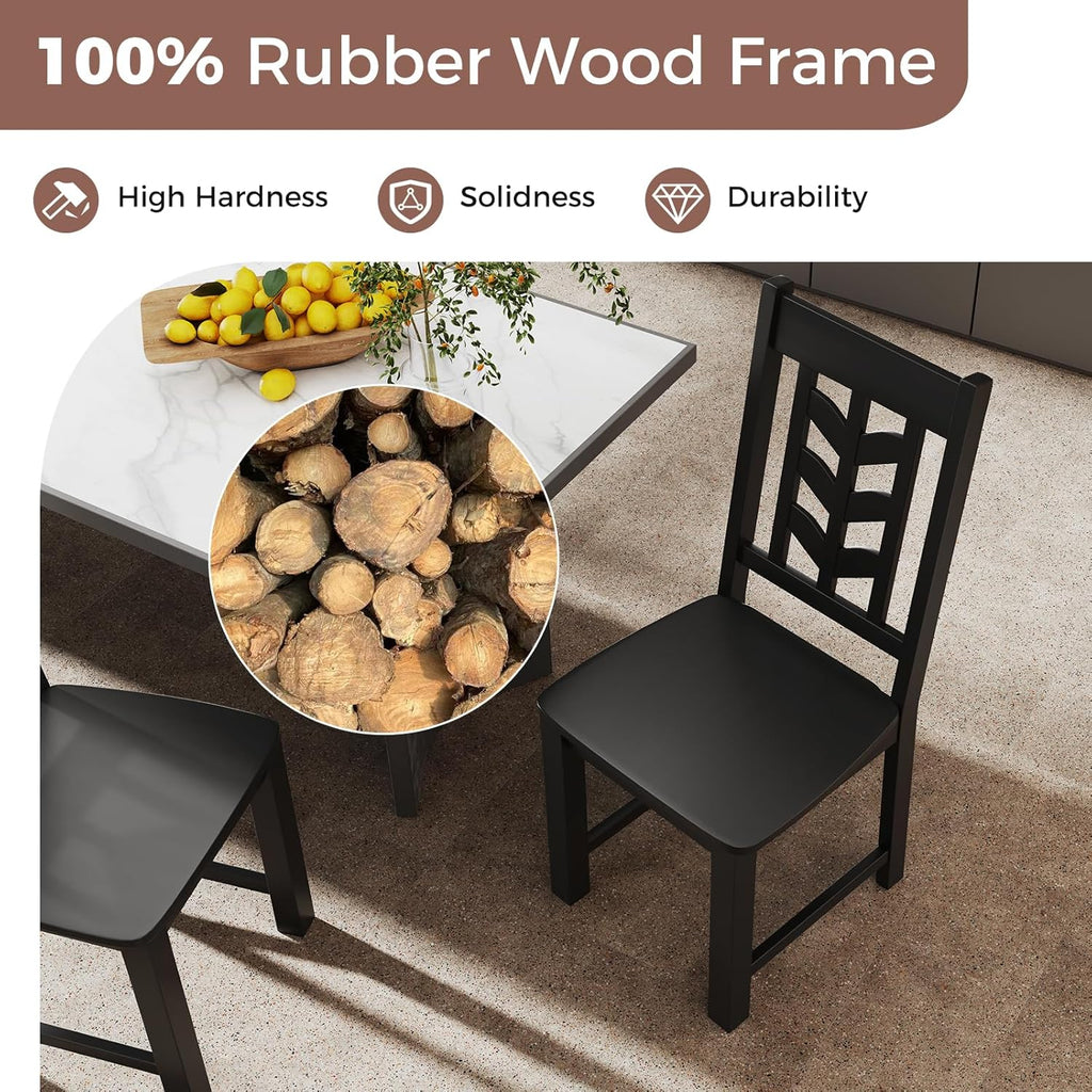 Giantex Wooden Dining Chairs Set of 2, Kitchen Chairs w/Rubber Wood Frame & Leaf-Shaped High Back, Max Load 400 LBS, Farmhouse Armless Dinette Side Chairs for Living Dining Room Restaurant, Black