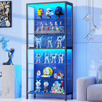 71.2" 6-Tier Display Cabinet with Glass Doors for Collectibles, Black