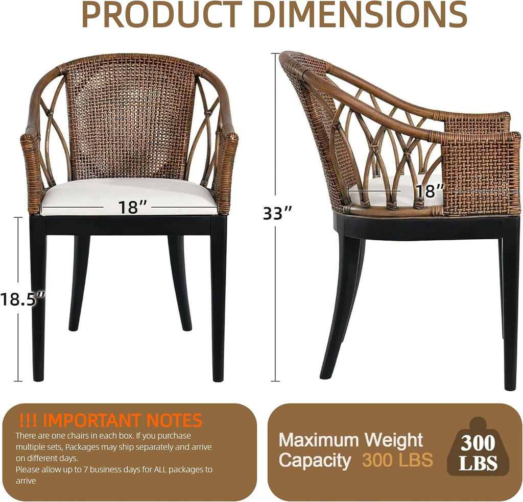 DUHOME Wood Rattan Arm Accent Chair Natural Wash/White Cushion Side Armchair Gianni Brown & Black Solid Living Room Chair for Living Room Bedroom Office Foyer Arm Chair