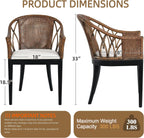 DUHOME Wood Rattan Arm Accent Chair Natural Wash/White Cushion Side Armchair Gianni Brown & Black Solid Living Room Chair for Living Room Bedroom Office Foyer Arm Chair