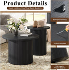 LUXOAK Nesting Coffee Table Set of 2, Mid Century Modern Round Coffee Tables, Wood Slat Side Table Set for Living Room, Office, Balcony, Textured Black