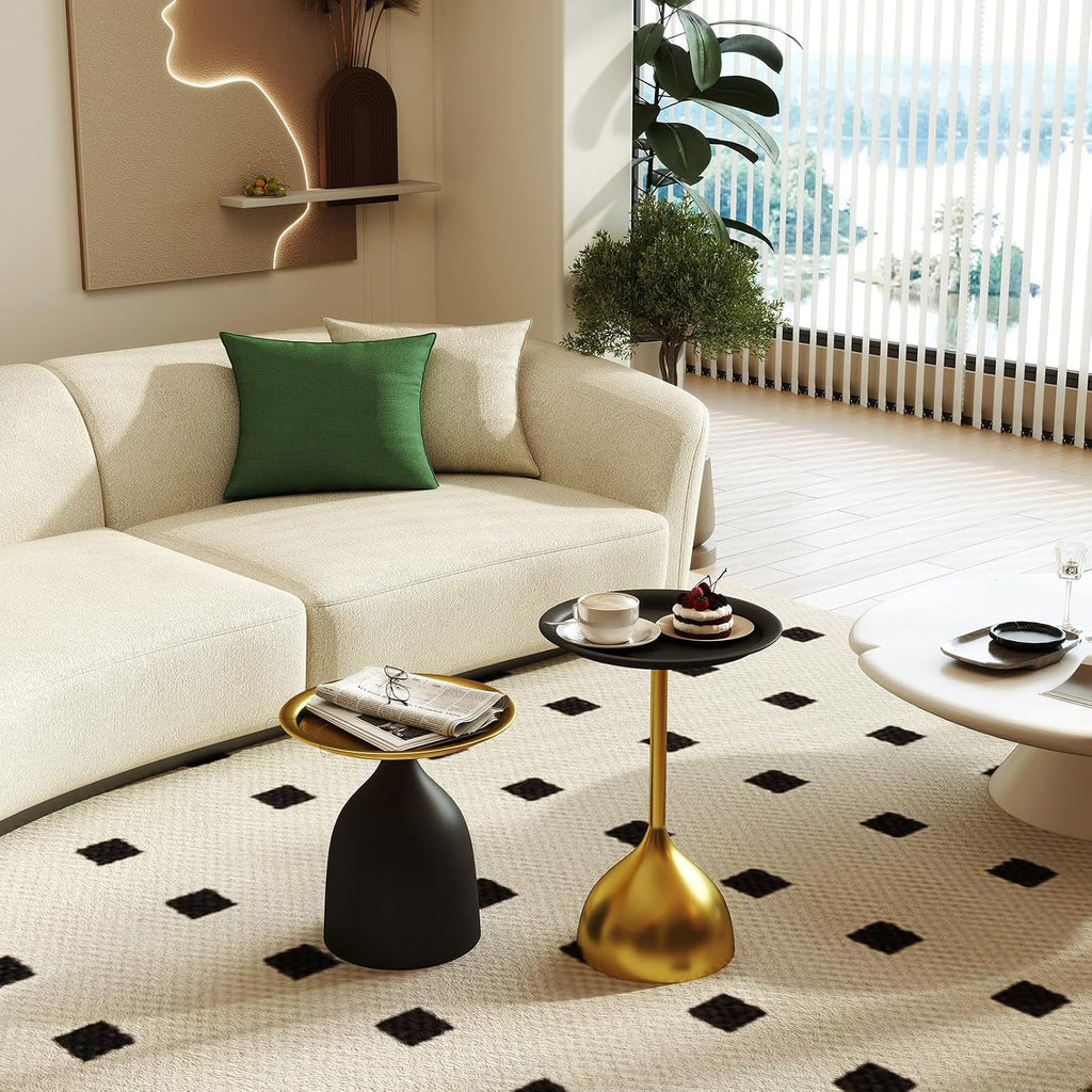 Benkyo Black and Gold Nesting Tables Pedestal Coffee Table Set of 2 Round Side Tables Metal End Table Small Circle Modern Sofa Table for Living Room