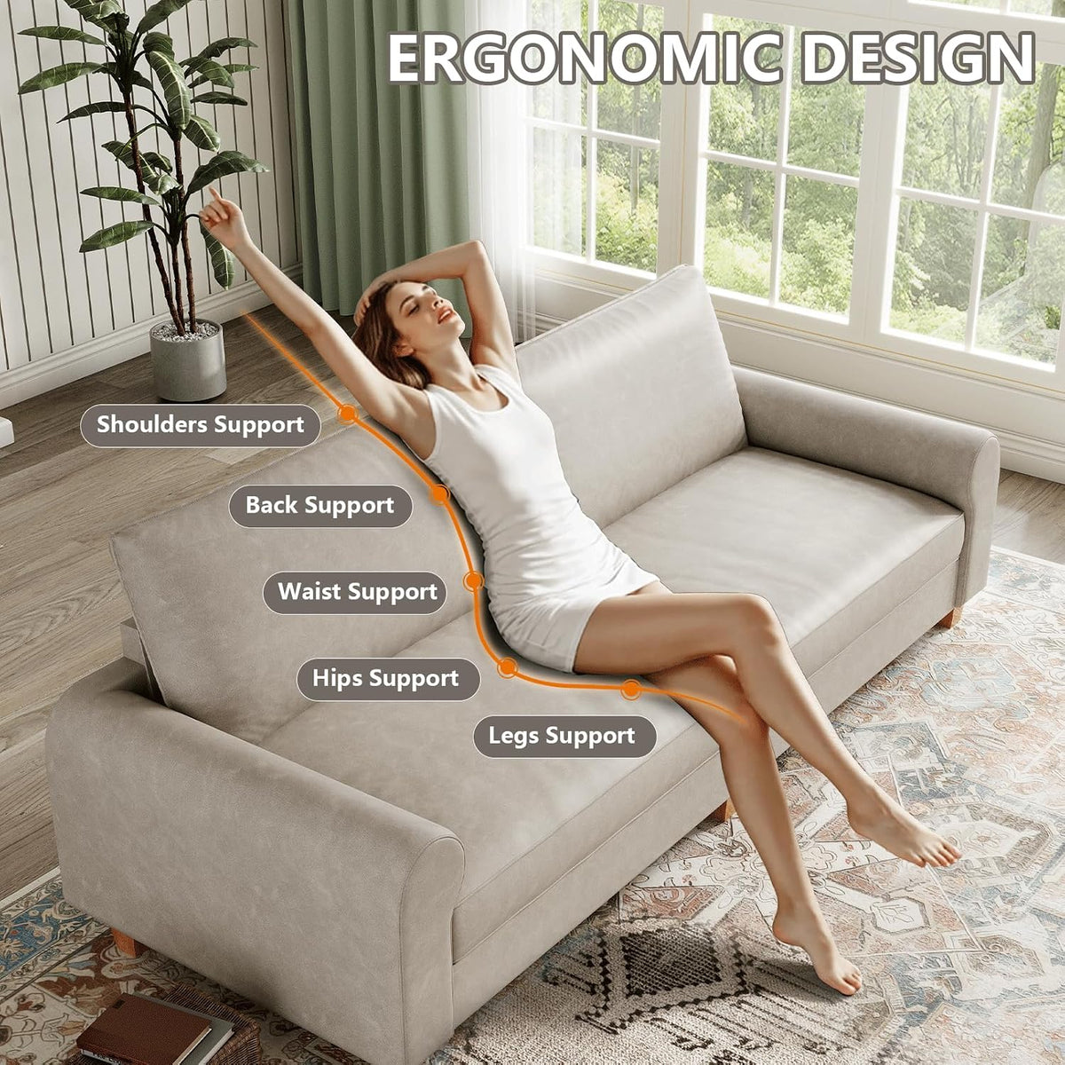 EASE MOOSE 70.6" Faux Leather Loveseat Sofa, Deep 2 Seater Couch, Greige | Removable Covers, Pocket Spring Cushions, Waterproof & Scratch-Resistant, Easy Clean, Easy Assembly Couches for Living Room