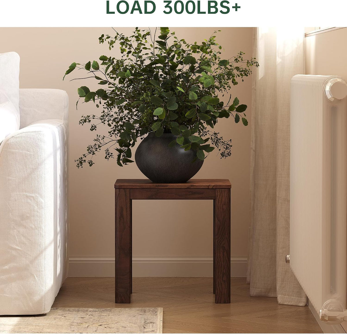 100% Solid Wood End Table for Living Room, Walnut Dining Stools with Round Edges, 17-inch Step Stool Vanity Ottoman Footrest for Dining Room Living Room Entryway