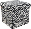 Luxe Faux Fur Storage Ottoman, Zebra Black/White, 15 x 15 x 15 in | Engineered Wood, Tool-Free Assembly, Modern Style, Seat And Footrest