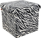 Luxe Faux Fur Storage Ottoman, Zebra Black/White, 15 x 15 x 15 in | Engineered Wood, Tool-Free Assembly, Modern Style, Seat And Footrest
