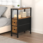Small Narrow Side Table with Drawers, Skinny End Table for Small Spaces, Slim Nightstand with Storage, sofa bedside Table in Living Room, Bedroom, Study, kitchen and Balcony (Rustic Brown)M-LBZ83B1V1