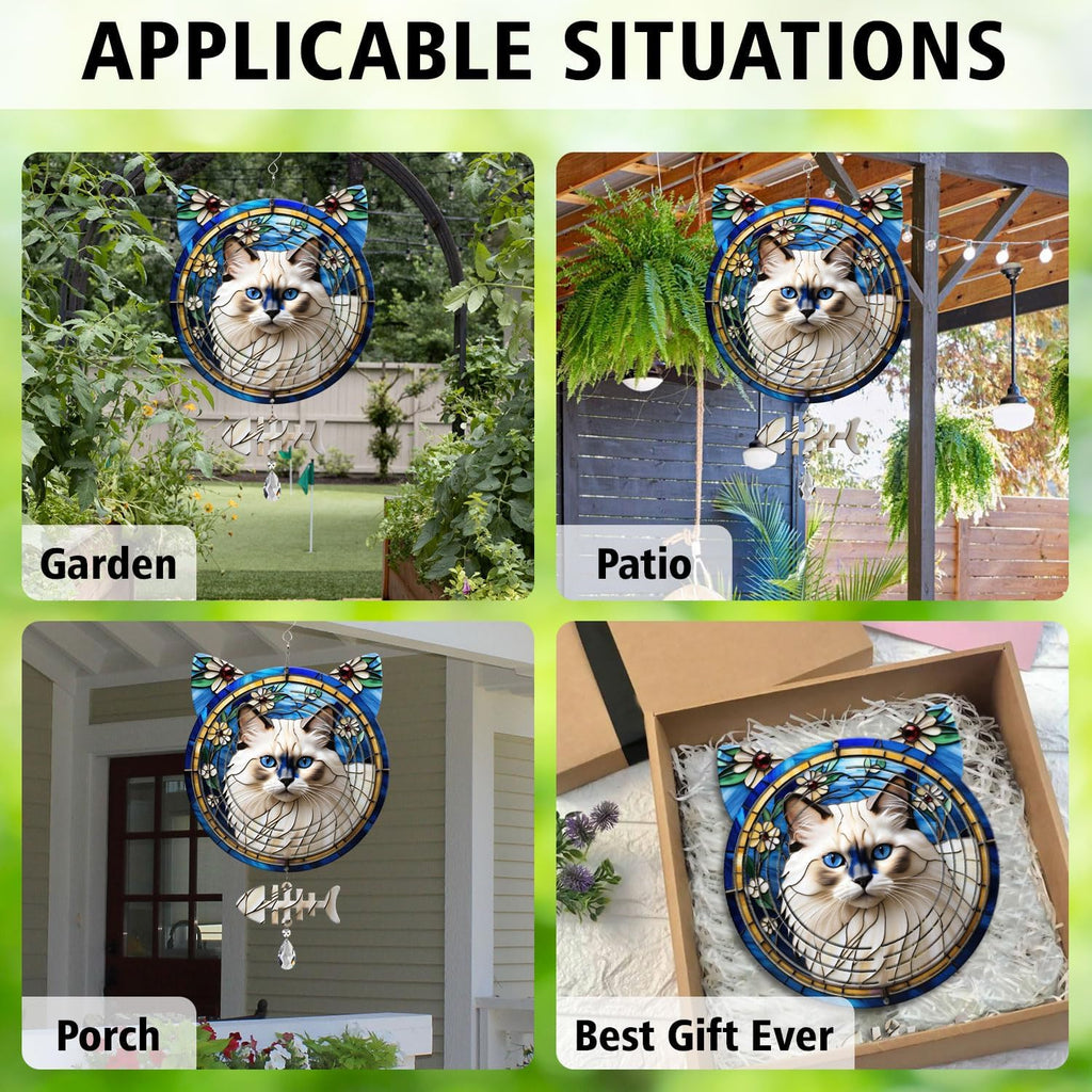 Birman Cat Wind Spinner, Birman Cat Wind Spinner Hanging for Yard and Garden