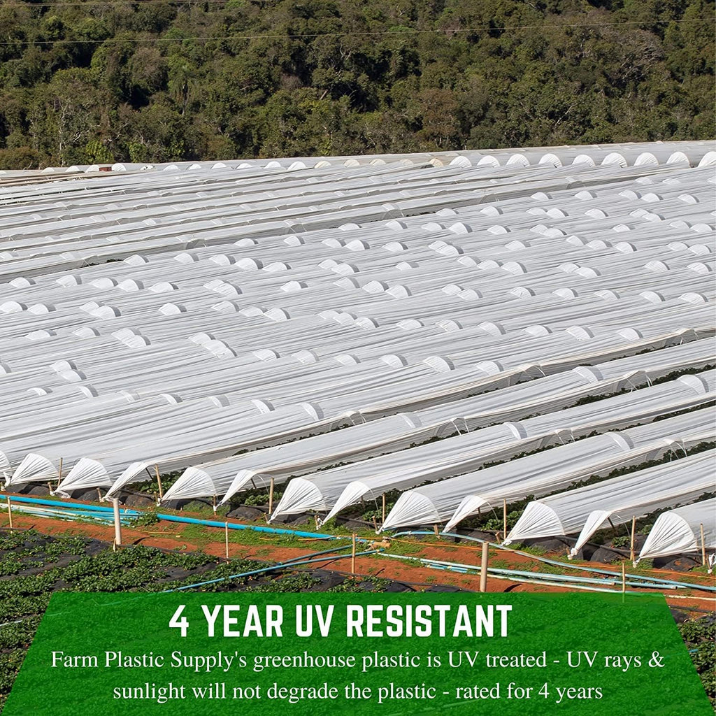 Farm Plastic Supply - White Greenhouse Plastic Sheeting - 6 mil - (32' x 50') - 4 Year UV Resistant Poly Greenhouse Film, 55% Light Transmission Hoop House Cover for Gardening, Agriculture