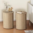 Round Fluted End Table for Living Room, Modern Wooden Sofa Couch Side Table for Small Spaces, 21.9" H Nightstand Set of 2 for Bedroom (Oslo Oak)