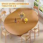 DHH 47"-63" Extendable Round Dining Table for 4–8 with Storage, Mid Century Modern Farmhouse Wood Oval Dinner Table with Pedestal Base for Kitchen, Living Room (Yellow Walnut)