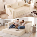 GRUSIGN 71" Loveseat Couch,Chenille Pullout Futon Couch,4 in 1 Folding 3 Seater Sofa Bed for Living Room, Cloud Couch with Storage Pocket & 2 Pillows,Beige