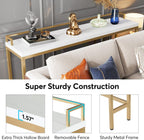 Tribesigns 70.9 inch Extra Long Sofa Table, Narrow Console Table Behind Couch, Modern Entryway Table Skinny Hallway Table for Living Room (White+Gold)
