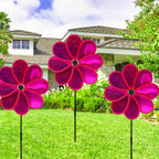 4PCS Flower Wind Spinner Sparkly Lawn Pinwheel 11.8 inch Hot Pink Garden Windmill for Garden, Party, Outdoor, Yard Decor