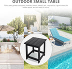 LZRS Patio Side Table, Heavy Duty HDPE Outdoor End Table with Wood Texture, Weatherproof Composite Table for Adirondack Chairs, Deck, Pool, Indoor/Outdoor, No Peeling or Cracking(Black)
