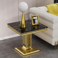 SSLine Square Faux Marble End Table for Living Room Mid-Century Black Marble Side Table with Mirrored Gold Column Frame Luxury End Table with Stainless Steel Pedestal Base