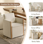 Watson & Whitely Upholstered Dining Chair with Casters, Modern Dining Room Chair with Hidden Seat Storage & Wood Arms, Rolling Dining Chair Chenille Armchair for Kitchen, Living Room, Linen