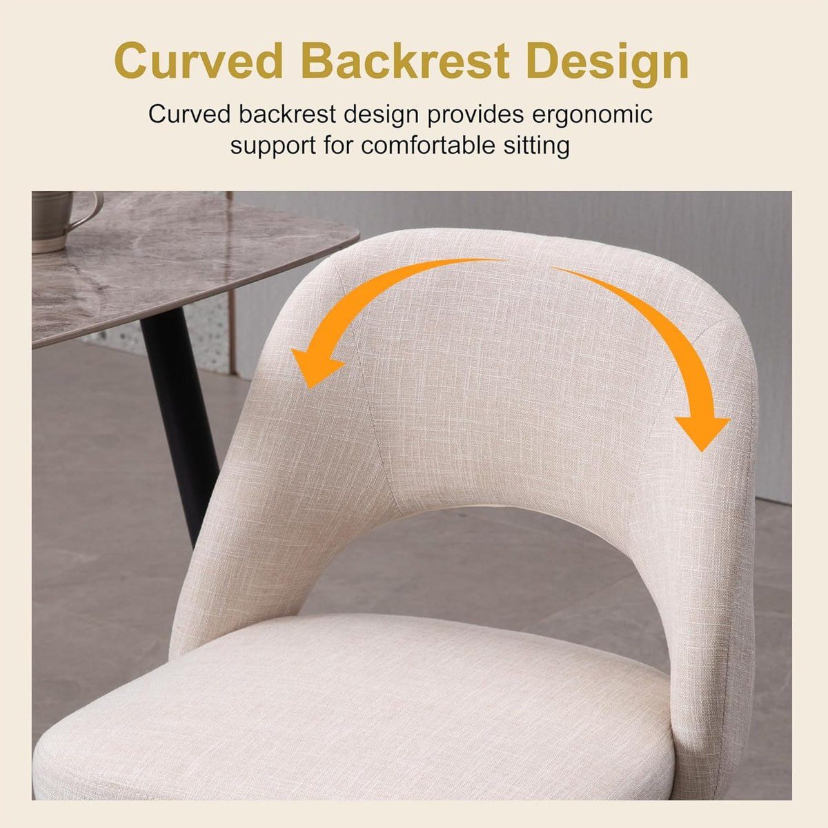 Modern Dining Chairs, Fabric Upholstered Accent Kitchen Chairs with Comfy Padded Seat & Sturdy Metal Legs, Side Farmhouse Chairs for Dining Room, Living Room, Restaurant (Beige, Set of 6)