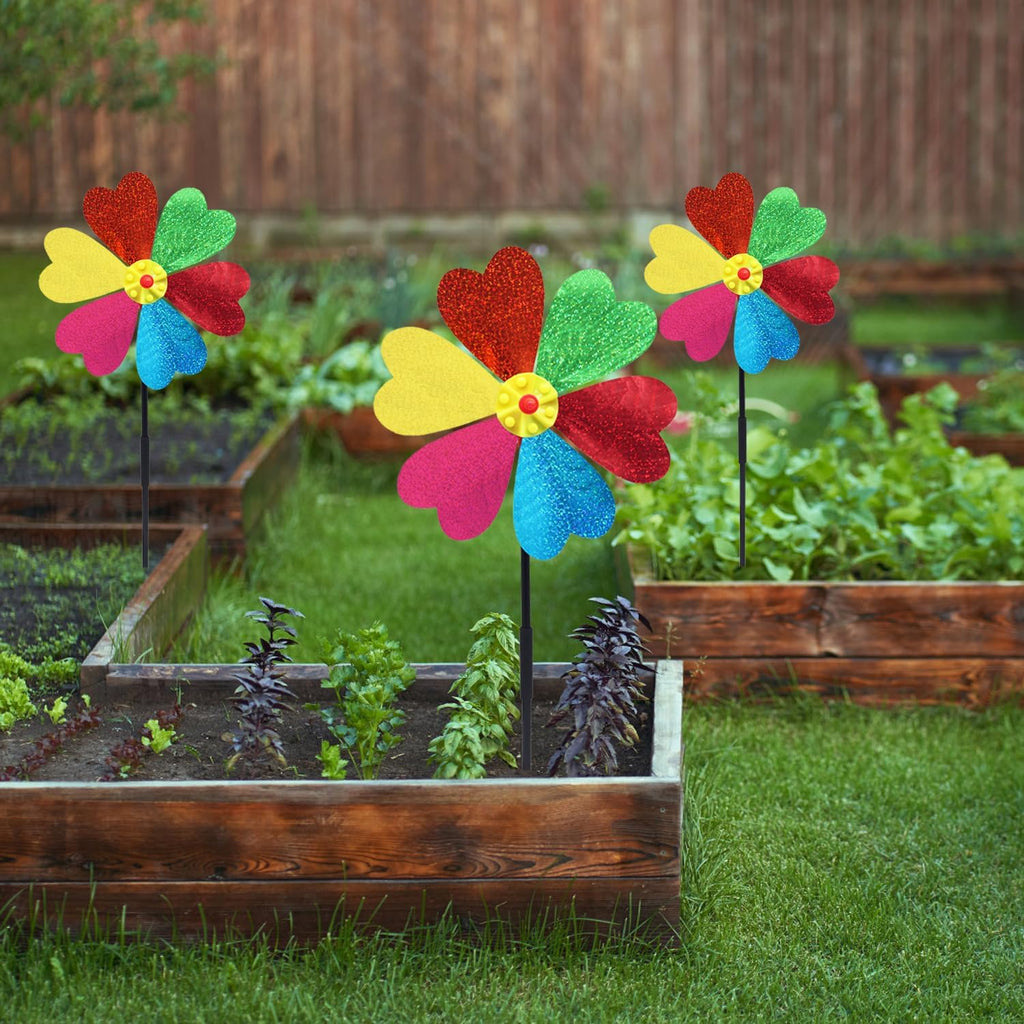 Garden Wind Spinners for Outdoor, Decorative Pinwheel Bee Butterfly Ladybug Windmill Whims (Sparkly-2)